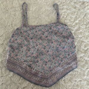 NWOT Japna Floral Purple and Blue Satin Bandana Top in Size Small